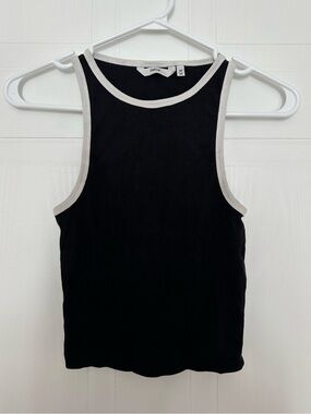 Defrost Black Ribbed Tank Top with White Trim Women’s Size XS